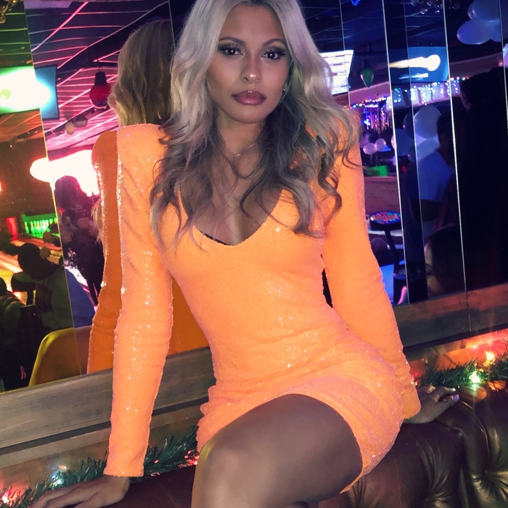 Orange Sequined Mini Dress